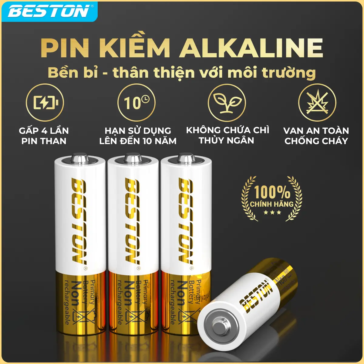 Pin AA/AAA Alkaline 1.5V Beston dùng cho Micro karaoke không dây, đồ chơi trểm, điều khiển, pin thế hệ mới thân thiện và an toàn.