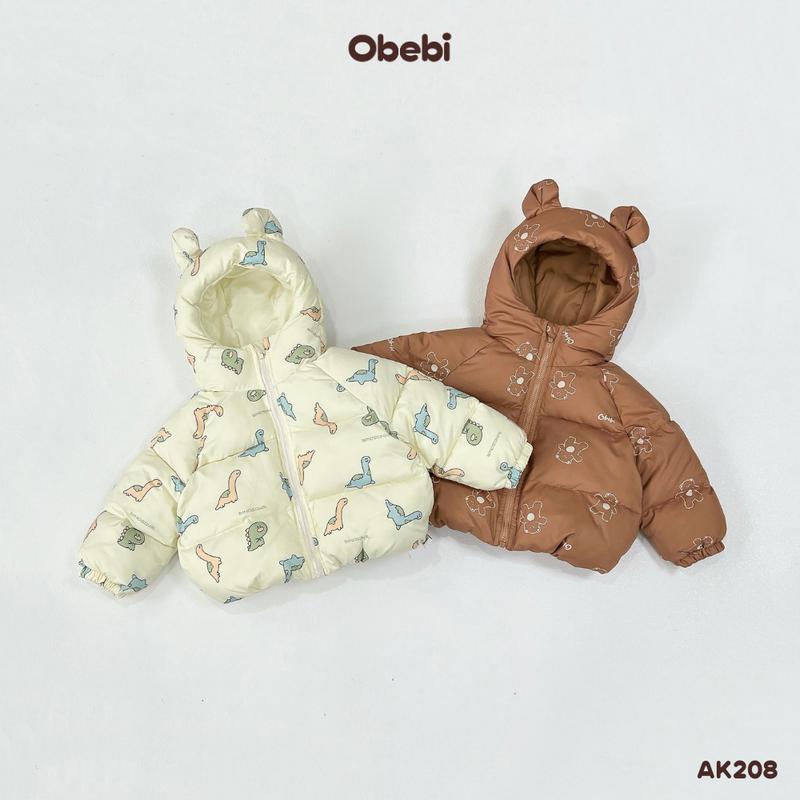 AK208 Áo Khoác Phao Tai Gấu Họa Giữ Ấm Thời Trang Mùa Đông Cho Bé Trai Bé Gái