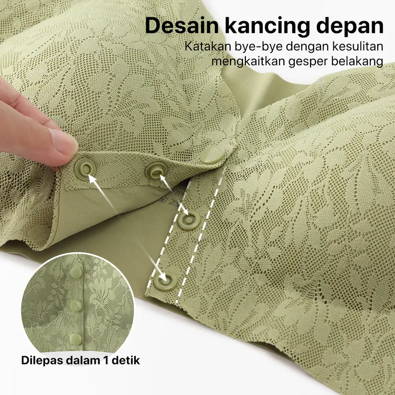 GRENEY L.W.L Bra Rompi Renda Pakaian Dalam Wanita Tipis Push Up Bh Sport Tanpa Kawat Kancing Depan Busa-89697 1