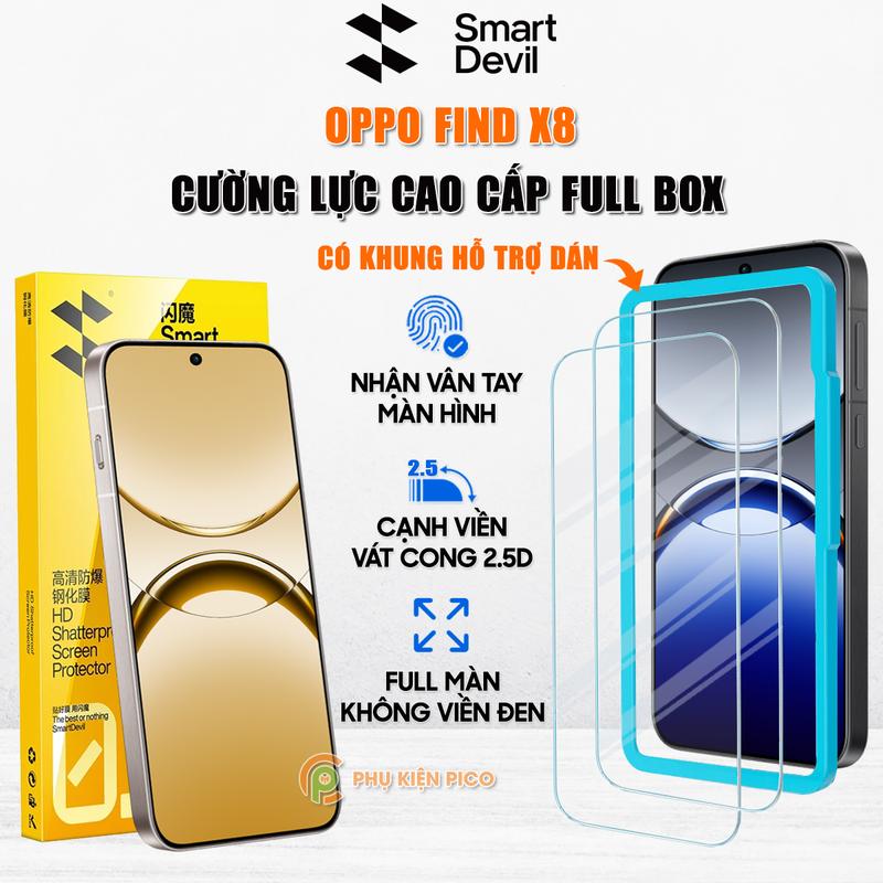 Kính cường lực Smart Devil dành cho điện thoại Oppo Find X8 trong suốt full màn hình có khung hỗ trợ dán - Phụ kiện