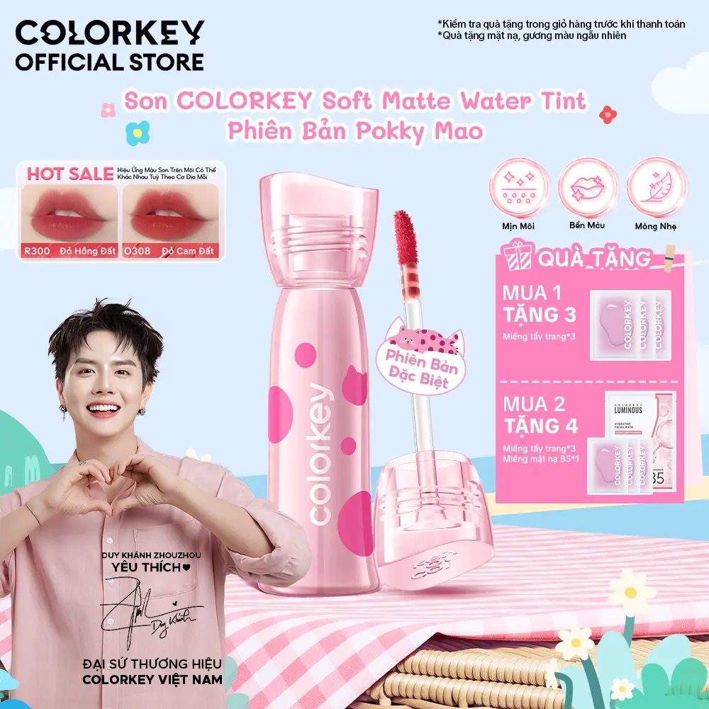 [PHIÊN BẢN POKKY MAO] Son COLORKEY Soft Matte Water Tint Bản Nâng Cấp Bền Màu, Chất Son Ẩm Mịn Như Sương 2.5g