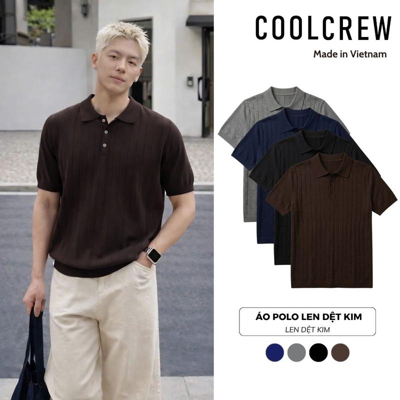 Áo Polo Len Dệt Kim Tay Ngắn 3 Cúc COOLCREW Basic Dáng Rộng Phong Cách Hàn Quốc Unisex ALH03 APN094