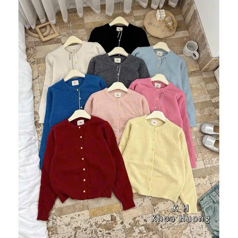 ( Hàng QC Loại 1 )Áo Len Cardigan Dày Cổ Tròn Màu Nổi Bật Hoạ Tiết Trơn Cúc Mạ Màu Vàng Sáng Kim Loại Dệt Kim Lông Thỏ Dày Dặn Giữ Ấm Nữ Form Suông Vừa Vặn Hottrend Style Basic Cổ Điển Cadigan Camcloset