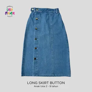 Mixmix LONG SKIRT BUTTON - Highwaist Rok Span Panjang Kancing Jeans Fashion Anak  Perempuan 2 - 9 tahun