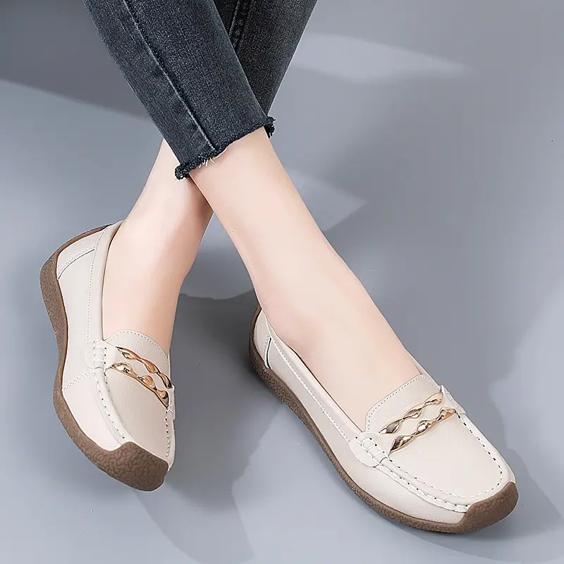 Giày Thể Thao Da Thật Cho Nữ, Giày Đế Bằng Thoải Mái, Đế Mềm, Đậu Hà Lan, Đa Năng, Thường Ngày, Trung Niên Shoes Nhung Đồng Giày Bệt