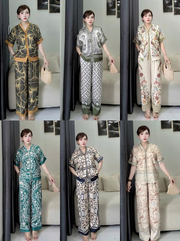 Đồ Bộ Trung Niên - Đồ Bộ Lụa Cổ Y in Hoạ Tiết 3D KYMSHOP mã LT61-LT66. Nữ Women