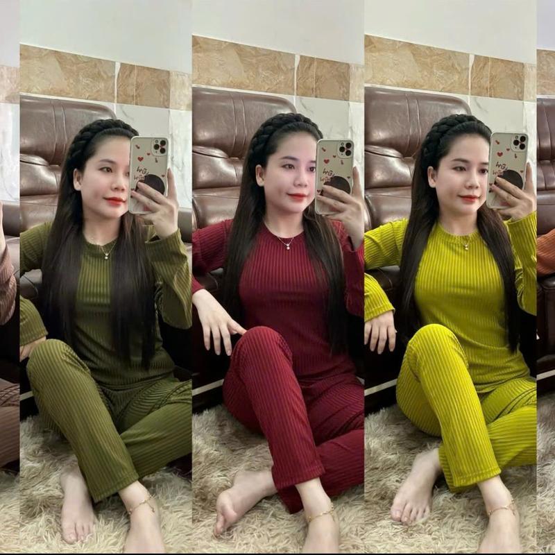 Đồ Bộ Cổ Tròn Tay Dài Quần Baggy, chất liệu vải gân đũa lạnh, đồ bộ ủ kem, đồ bộ mặc nhà, size từ 35-80kg