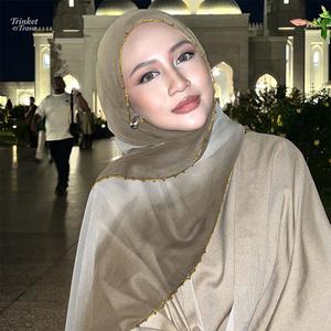 Selendang Chiffon Gradien Berkilau untuk Wanita Muslim Timur Tengah, Hijab Serbaguna dengan Warna Berperingkat tudung