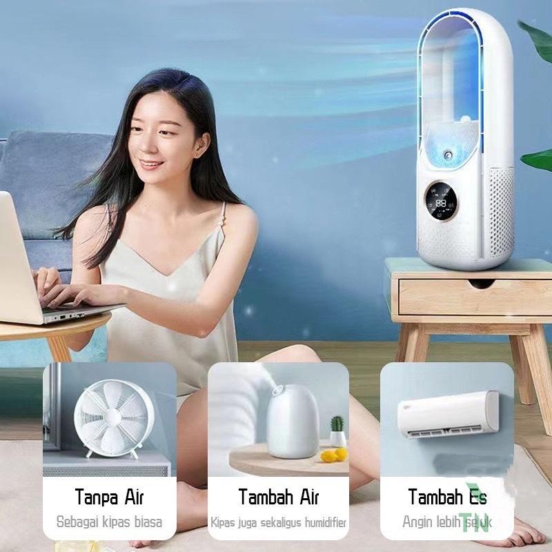 CASAO Air Cooler Fan AC Mini Kipas Penyejuk Portabel Pendingin Ruangan Air Conditioner Humidifier Bladeless Fan dengan Lampu LED Desk Fan untuk Rumah & Kantor AC 4