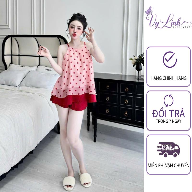 Bộ Đồ Yếm Ngủ Hai Dây Dành Cho Women Hoạ Tiết Hình In 3D Chất Liệu Áo Voan Phối Latin Mềm Mát S1024 không khô sạch thường