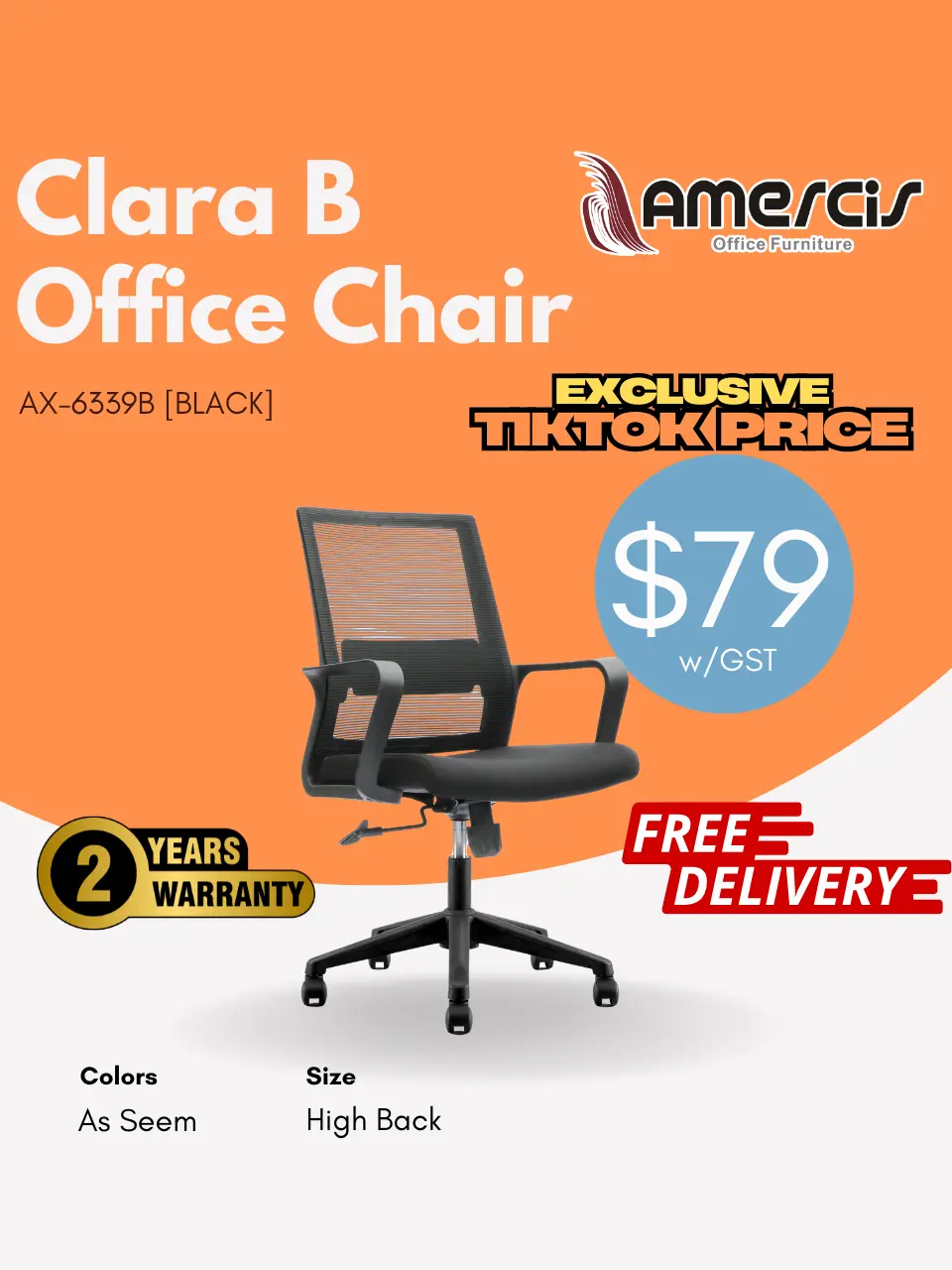 Amercis Mid Back Clara B Mesh Chair AX-6339B