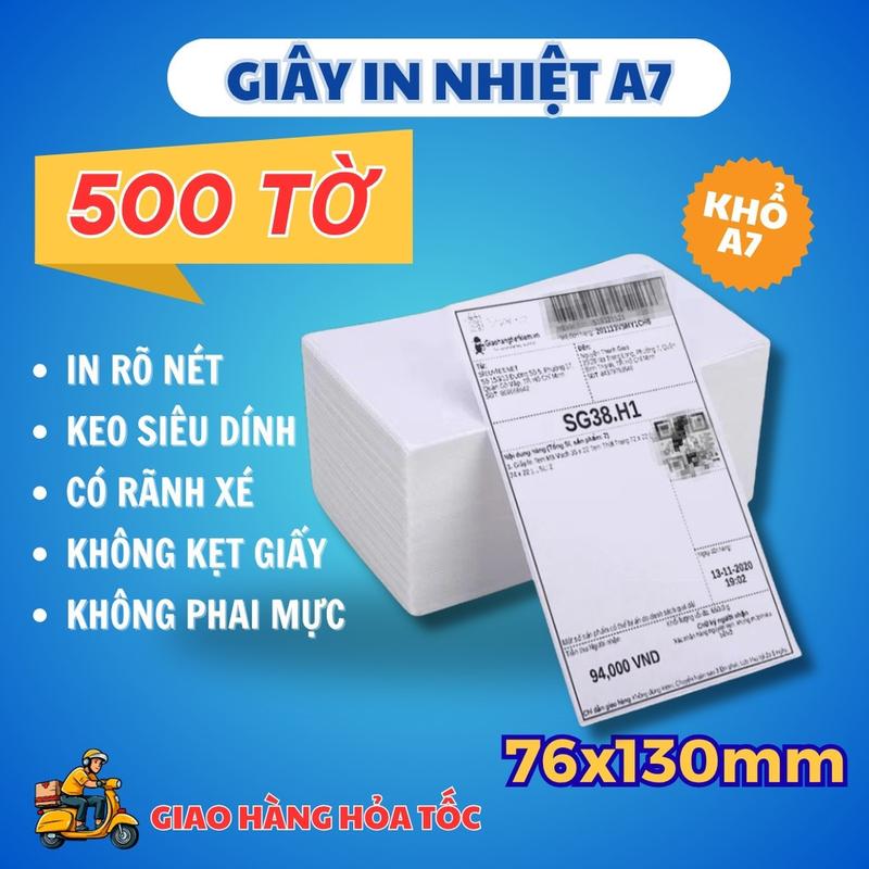 Giấy In Nhiệt Khổ A7 76x130mm, Tệp 500 Tờ, Chống Thấm, In Sắc Nét, Phù Hợp Máy I