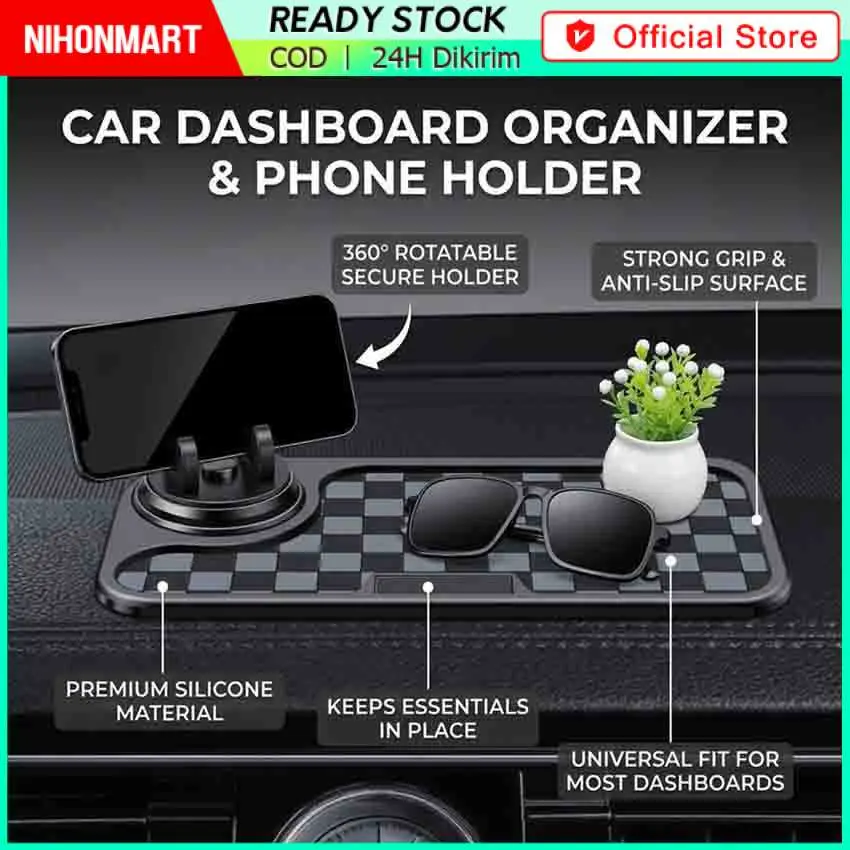 Alas Dashboard Mobil Anti Slip Phone Holder Mat Alas Mobil Dashboard Alas Anti Selip Kotak Dengan Dudukan Angsa – Karpet Dashboard Holder HP Anti Geser, Universal & Stylish