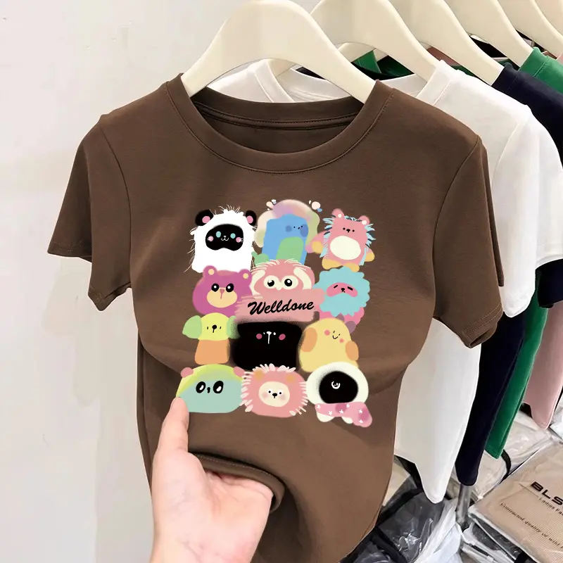 T-shirt bermotif dopamin/T-shirt lengan pendek kasual gaya Korea 1