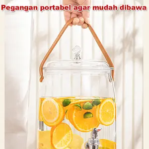 1.8L-6L Dispenser Air Kaca Ember Tertutup Transparan Rumah Tangga Food Grade, Kendi Air Panas & Dingin, Ember Jus Dengan Gagang Tarik Ketel / Peminum / Ketel / Peminum Plastik