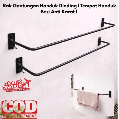 Rak Gantungan Handuk Dinding | Tempat Handuk Besi Anti Karat | Rak Handuk Minimalis
