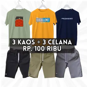 SETELAN PRIA 100RB DAPAT 3 KAOS + 3 CELANA CHINOS  COWOK DEWASA LENGAN PENDEK SABLON