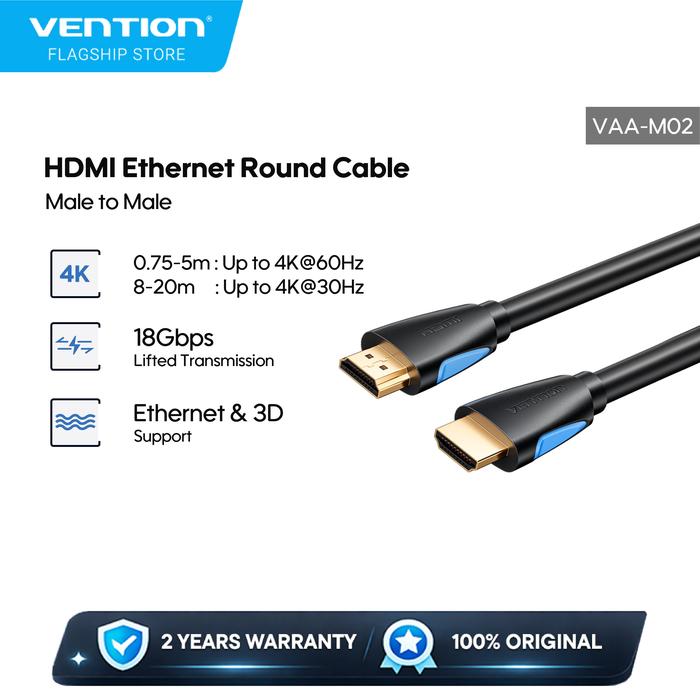 Gambar Vention Kabel HDMI V2.0b Cable 3D 4K 60Hz UHD - VAA-M02 - black, 5m dari Vention By Andalan Kota Administrasi Jakarta Utara Tokopedia