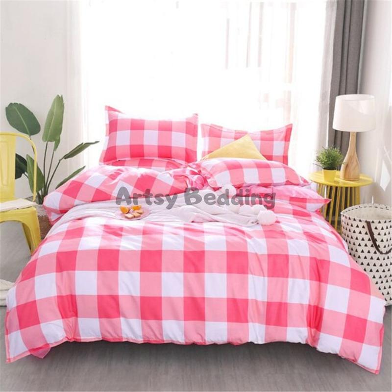 Full Set Bed Cover Disperse King Size 180x200 Motif Kotak Aesthetic Bedcover 5