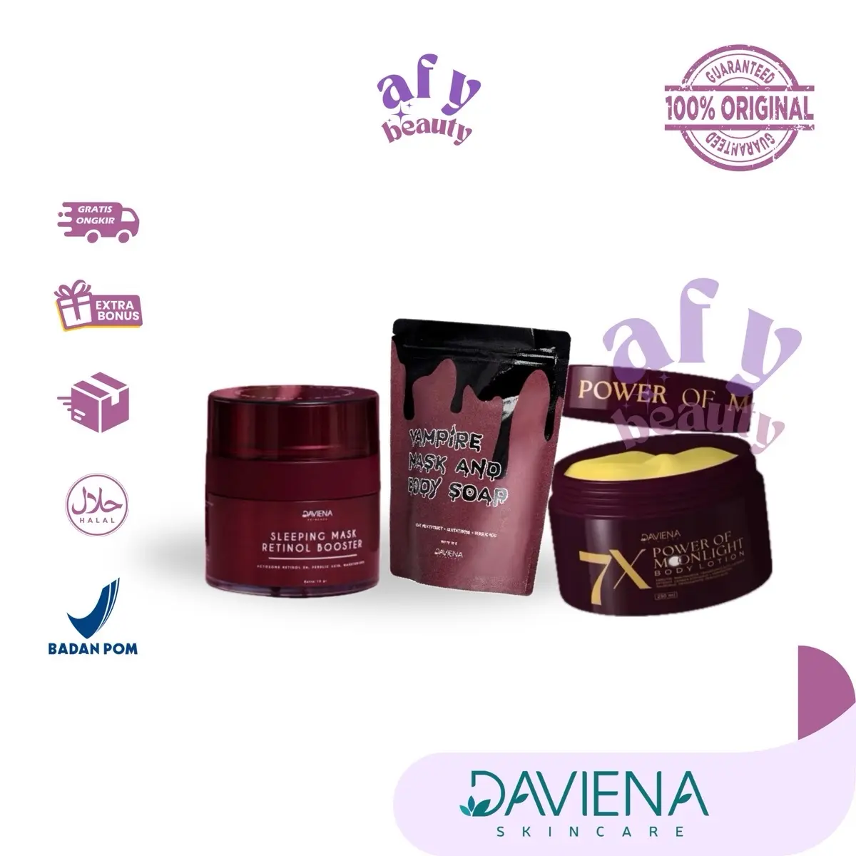 [READY] DAVIENA SKINCARE | Vampire mask and body soap | Body Lotion Power Moonlight | Sleeping Mask Retinol Booster ORI 100%