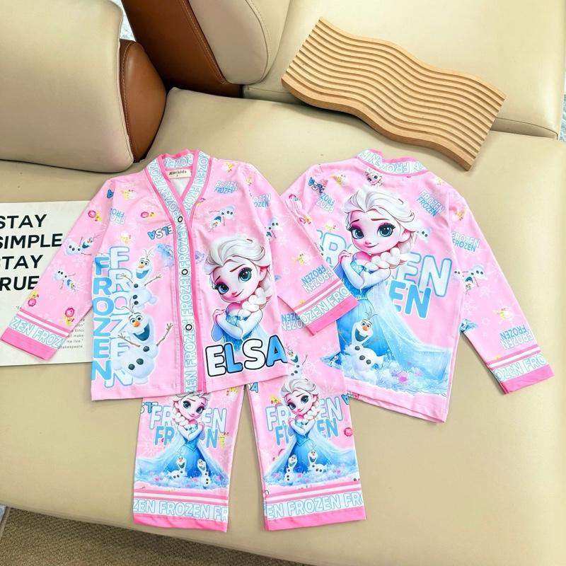 10kg tới 45kg Bộ tay dài quần dài dáng pizama thun lạnh in hoạ tiết hoạt hình cho bé gái mẵ ở nhà mẵc đi chơi đi học mặc ngủ xinh xắn dễ thương mát mẻ hoạ tiết hình in đẹp và sắc nét