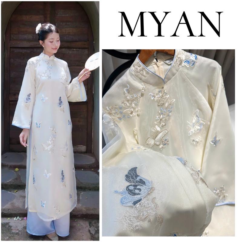 [SẴN HÀNG]Áo dài DIÊN PHÚC, cách tân dáng suông 4 tà tơ óng thêu bướm và hoa tinh tế, thanh thoát nhẹ nhàng, mặc cưới hỏi lễ Tết hot trend 2025, nữ, women dress - Áo Dài Mỹ An