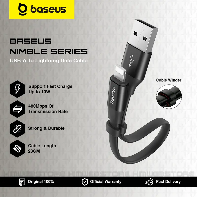 Kabel Charger PB Powerbank Power Bank Baseus Nimble USB To Lightning Fast Charging Pendek Iphone Ipad