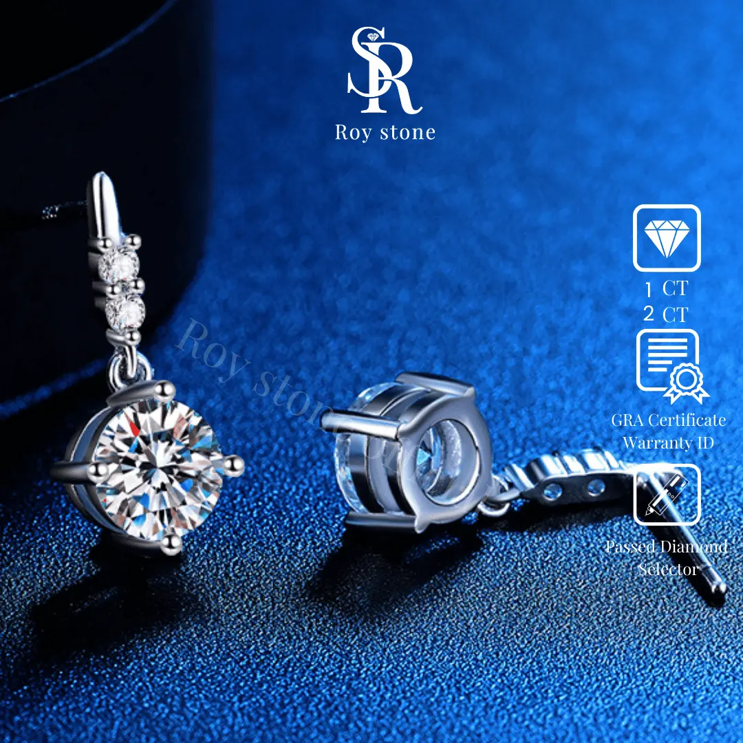 RoyStone - Anting Moissanite Whole Teardrop Sertifikat GRA  Aksesoris Wanita Perhiasan Silver 925