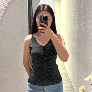 Mina Glitter Top Tank Top V Neck Party Blink High Quality Import Tank Knit Stretch  Atasan Wanita