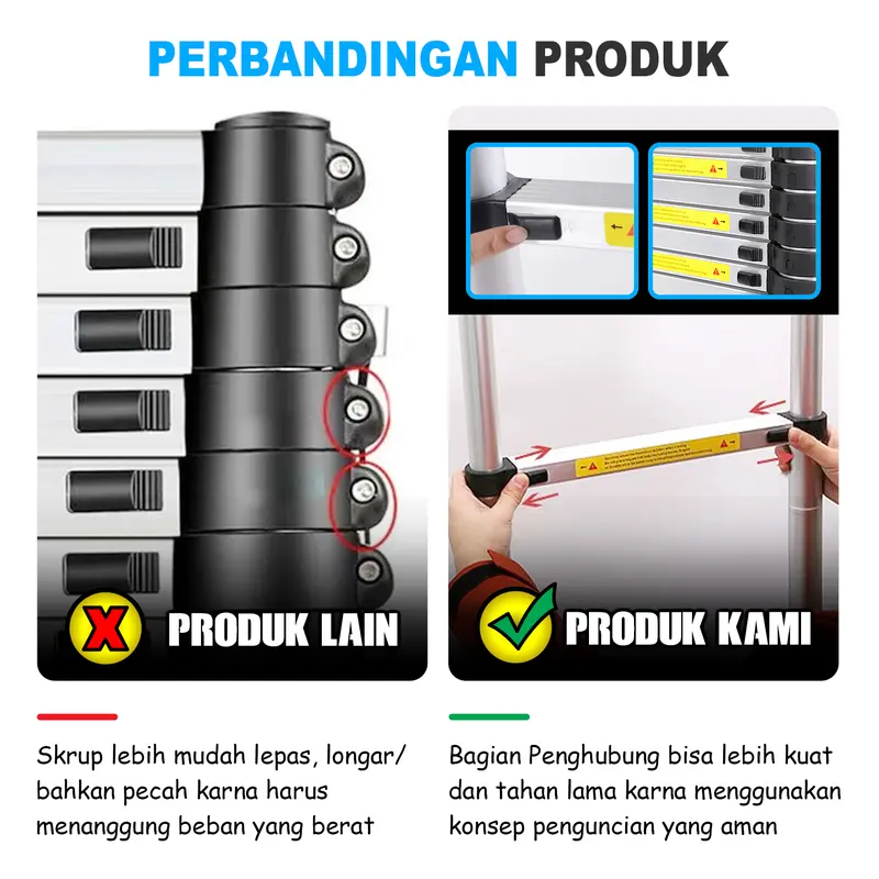 Tangga Lipat Teleskopik Bahan Aluminium Tinggi 410 cm / Anti Slip Kokoh & Tahan Lama / T3D1 8