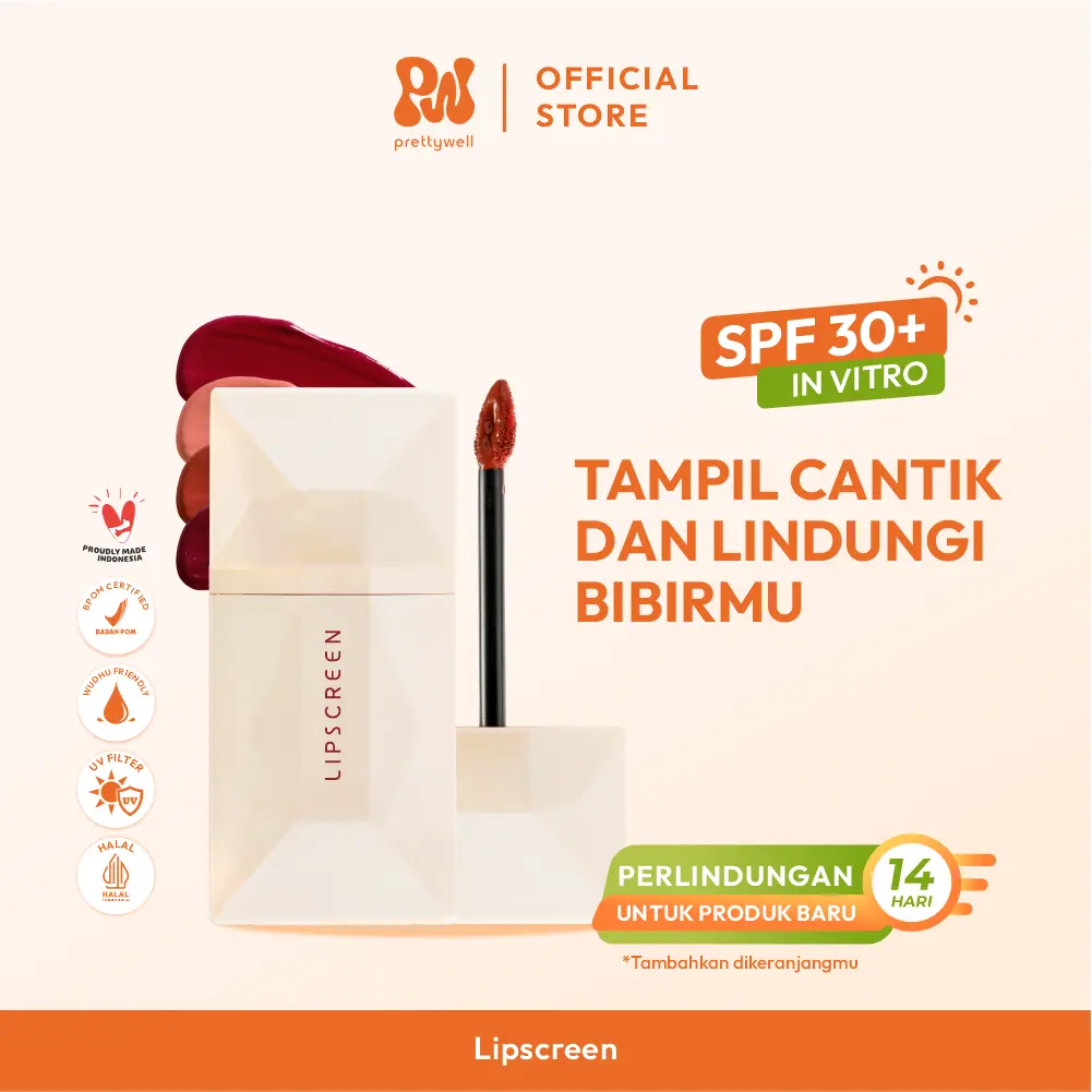 Prettywell Lipscreen SPF 30+ IN VITRO - WUDHU FRIENDLY & Melembabkan Bibir, UV Protection, SPF, Sunscreen Bibir
