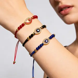 Gelang anyaman baru / Terlaris di Eropa dan Amerika / Bergaya dan serbaguna untuk pemakaian sehari-hari / Manik-manik mata resin biru royal / Gelang mata jahat / Gelang pasangan personal dengan rhinestones