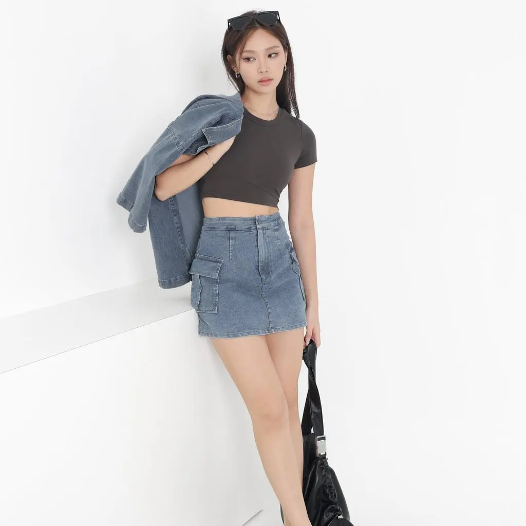 *TPZ* URBAN CARGO DENIM SKORTS 2.0 IN MID WASH