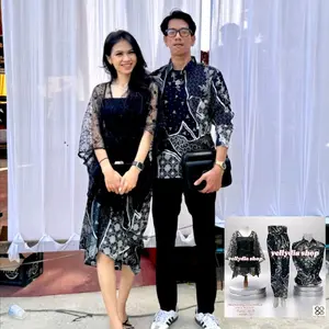 couplean kekinian rok lilit batik kemeja lengan panjang pria dan outer Pita kebaya cantik kebaya brasmeid lamaran wisuda, tunangan, kondangan, kekinian