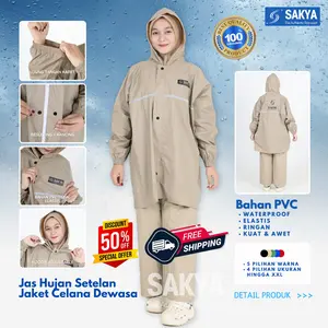 Jas Hujan Reflektor Setelan Lengan Panjang by SAKYA  Jaket Celana Unisex Anti Rembes Bahan PVC Terbaru!