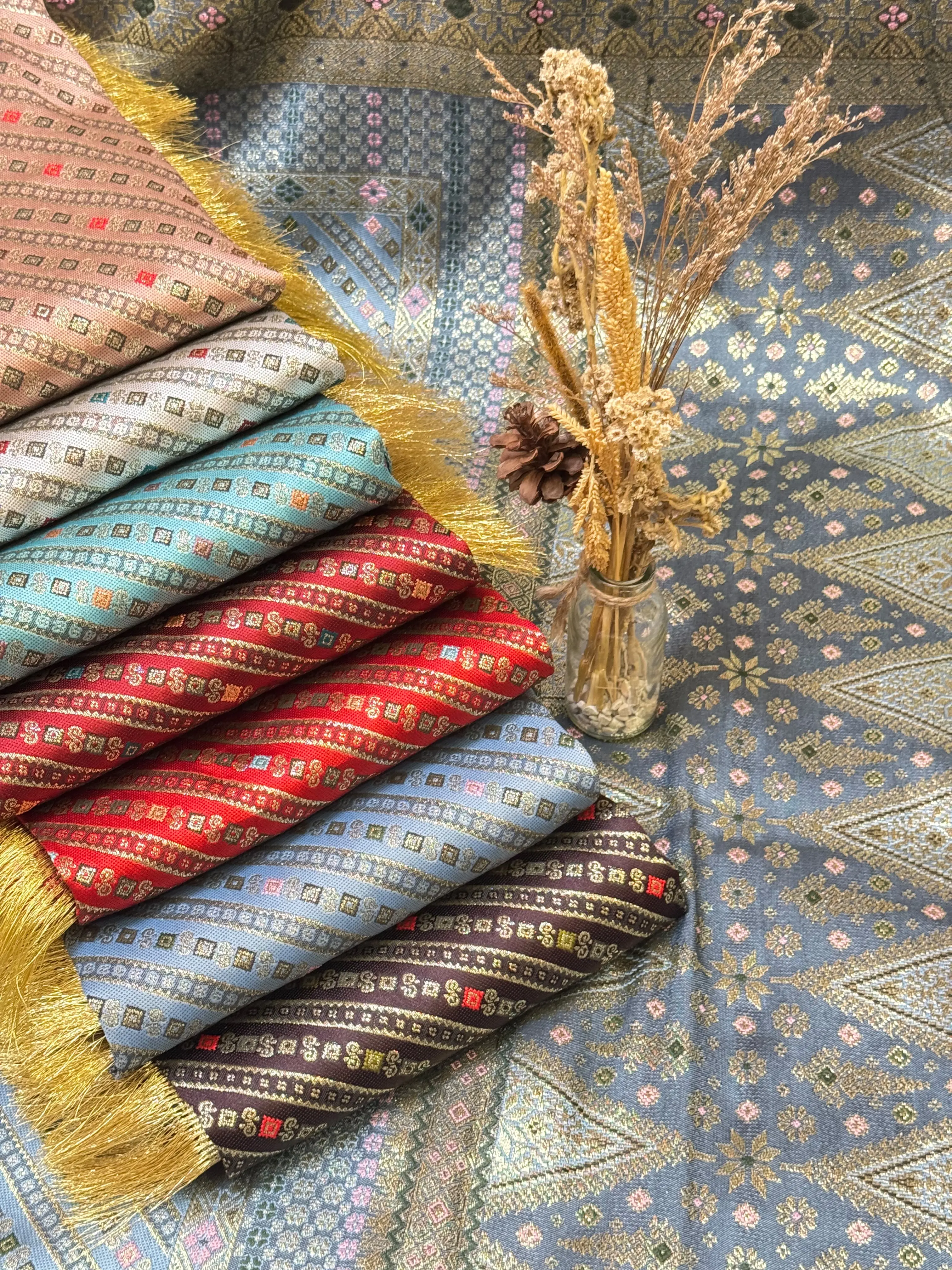 Songket Palembang Motif Lajur Ketupat - Series Warna Cerah & Bold - READY STOCK