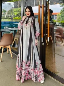 Arnufi - Gamis Armita Exclusive New Syari Premium Set Hijab Bahan Ceruty Printing Anti Nerawang Saku Kanan Karet Pergelangan Tangan Nyaman Dipakai