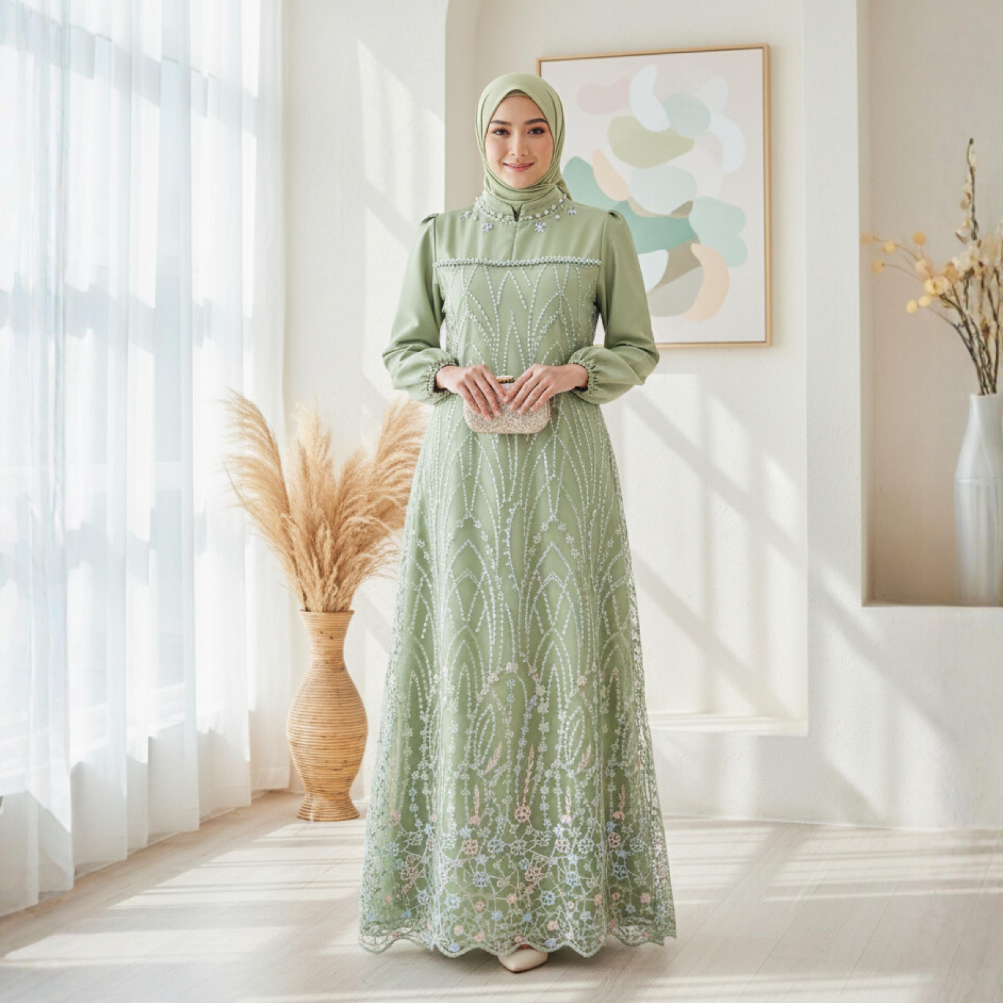 Gamis Muslim Silk Brukat Mutiara Mewah Baju Dress Kondangan Bridesmaid Lebaran Wanita Elegan Gamis Muslim Silk Brukat Mutiara Mewah Baju Dress Kondangan Bridesmaid Lebaran Wanita Elegan