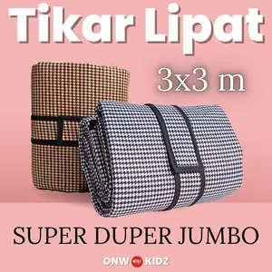 Tikar Lipat Piknik Super Jumbo 3x3 m Karpet Lipat Besar 300x300 cm Waterprrof Anti Slip Praktis Kanvas Microsatin Jakat Premium