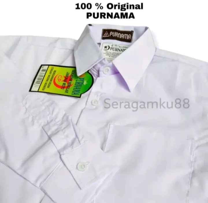 Seragam Sekolah Purnama Original Kemeja Putih Panjang untuk SD, SMP, SMA, Magang, dan Kerja - Formal, Baju 1