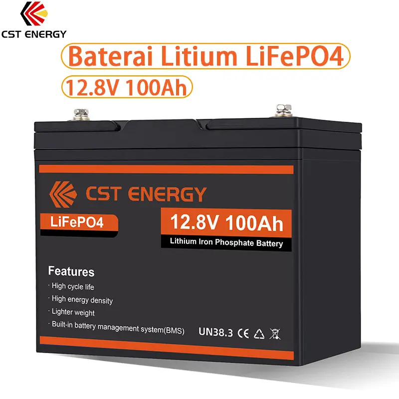 CST ENERGY Baterai Lithium LiFePO4 12V 100Ah Baterai Lithium Surya Isi Ulang Portabel BMS Cerdas Terintegrasi Grup Perlindungan Suhu Rendah 31 Baterai Siklus Dalam untuk Motor Trolling, RV, Surya, Kelautan, Berkemah, dan Aplikasi Off Grid 0