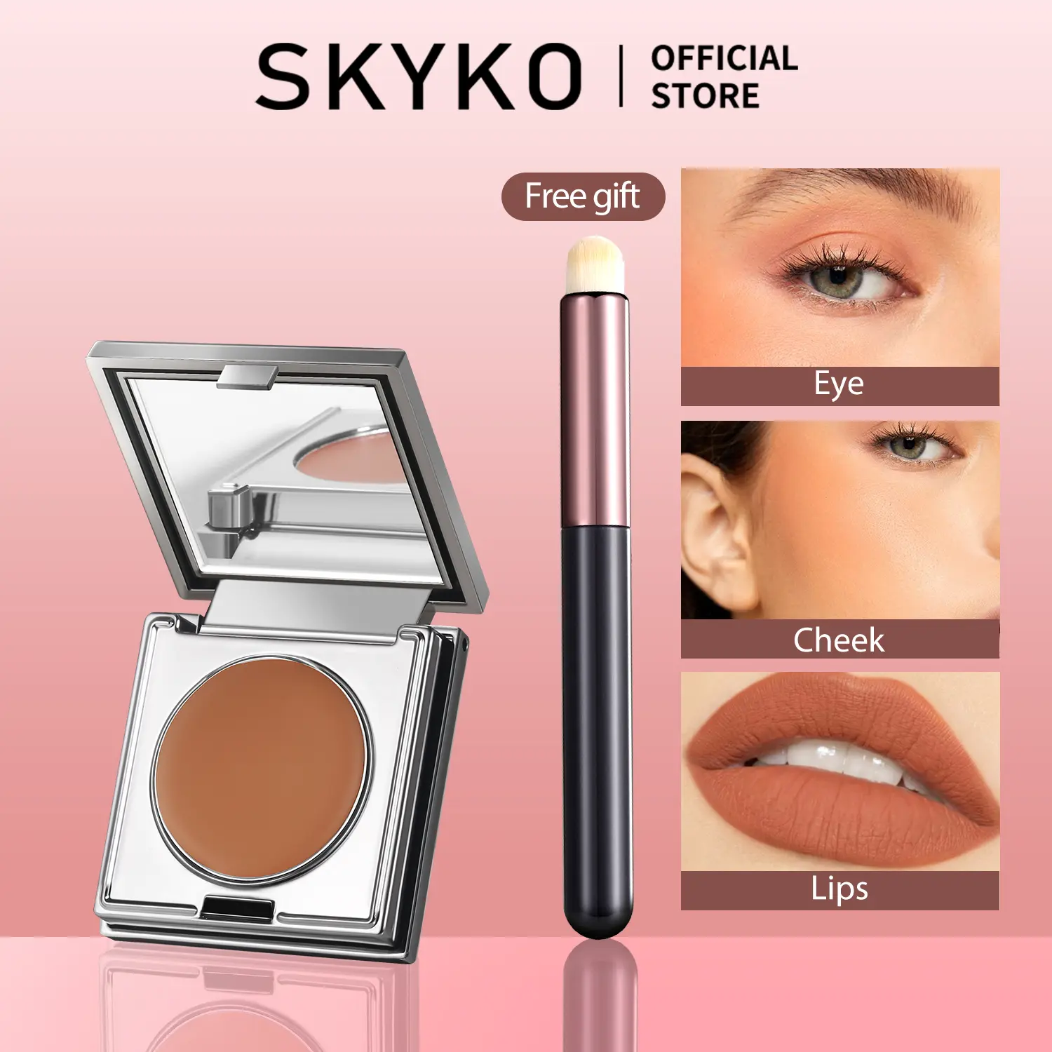 (2025) skyko 3in1 cream blush, long-lasting makeup(free gift lipstick brush) Gentle Cosmetic Peach gloss