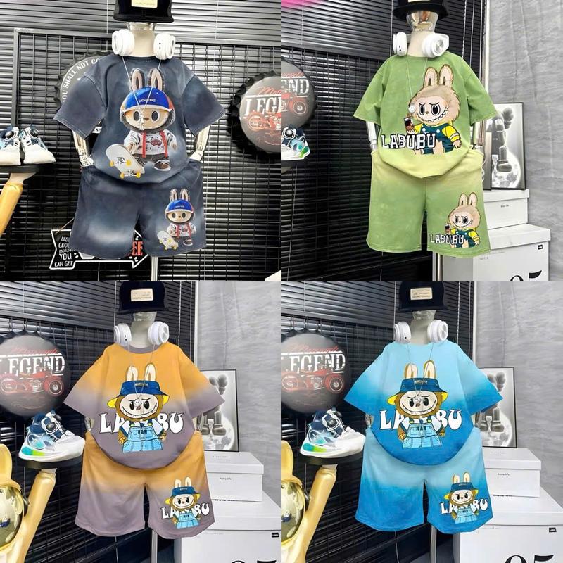 [VN] Combo 3,4 Bộ quần LABUBU cho bé trai logo 6D, size 10-40kg sản phẩm hot mặc thoáng mát, chất thun lạnh thái - Áo thun LBB01 bososinh Phijama trẻ sơ sinh đồ set baby Cộc Tay ba