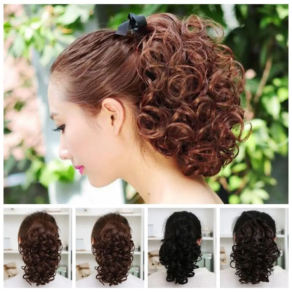 Tóc Giả Đuôi Ngựa Dây Rút Tổng Hợp Cho Bé Gái, Phụ Kiện Tóc, Tóc Xoăn Bồng Bềnh, Tóc Đuôi Ngựa Ngắn Gợn Sóng, Kẹp Tóc Đuôi Ngựa Giả Tự Nhiên Women Wig