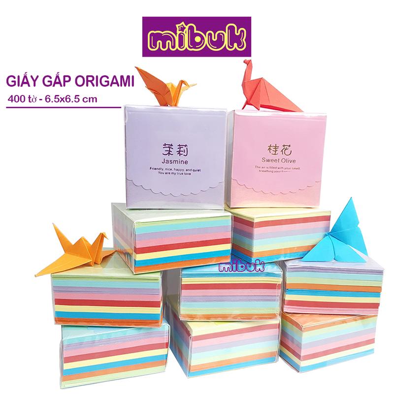  Giấy gấp origami 6.5x6.5cm 400 tờ giấy xếp hạc 8 màu 