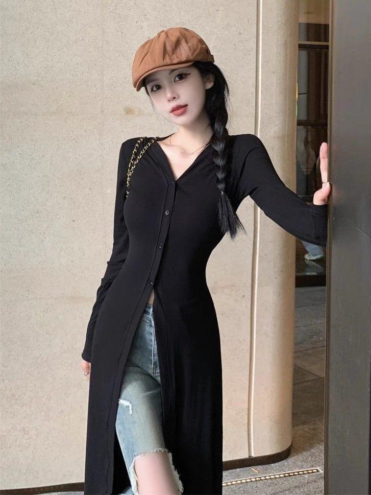Product Introduction of Women's Japanese cardigan, cold wind, Internet celebrity royal sister Fan, long ice silk cardigan, fashionable and versatile, lazy, sweet and cool, fried street, thin top tide Black Slim-fitting 18