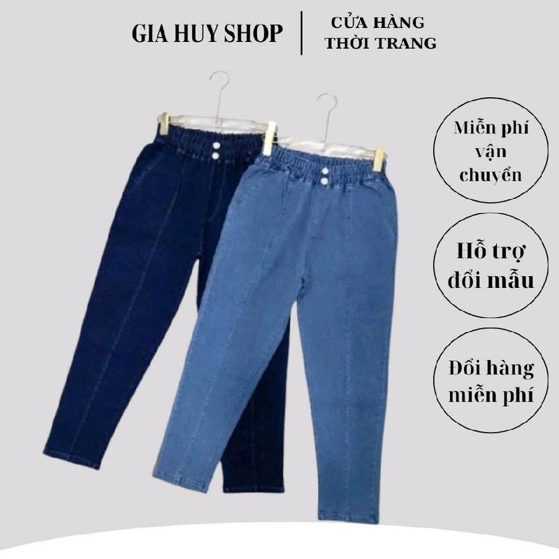Quần jean nữ 9 tâc lưng thun đóng nút , vải jean dày đẹp   Pants 028.