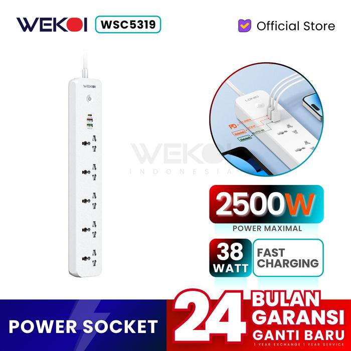 Gambar WEKOI Stop Kontak Extension Power Strip WSC5319 5 Socket 2 USB 1 PD - WSC5319 dari WEKOI Indonesia Kota Tangerang Tokopedia