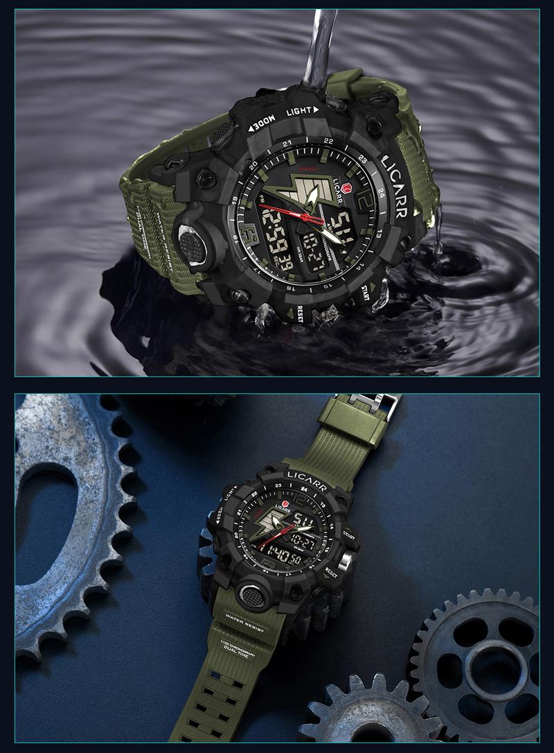 Product Introduction of LICARR Jam Tangan Pria Olahraga Analog-Digital Fashion Tahan Air Santai Kuarsa Jam Tangan Cowok Original Merek Stopwatch 9528 52