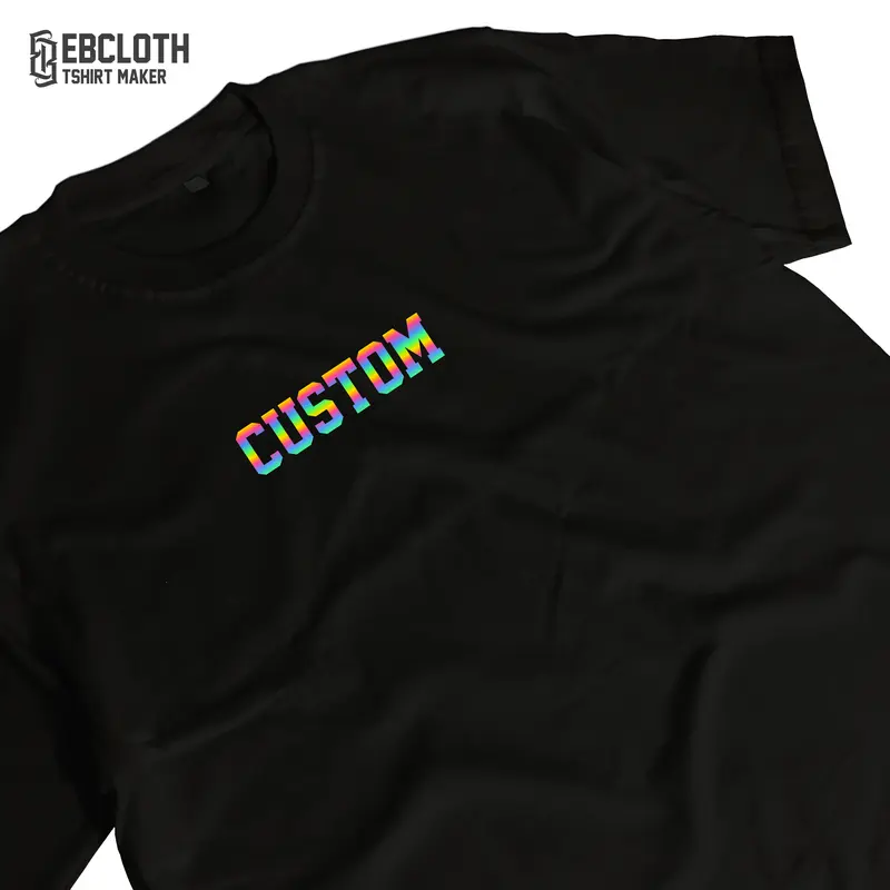 [EBCLOTH 001] CUSTOM NAMA / KATA SABLON REFLEKTIF MENYALA HOLOGRAM RAINBOW CUSTOM KAOS KATUN COMBED HITAM Distro Pria Baju Oblong Keren Pendek Dewasa 3